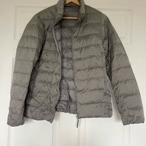 Uniqlo Women M Packable Down Puffer Jacket Gray Full Zip Lightweight Softshell